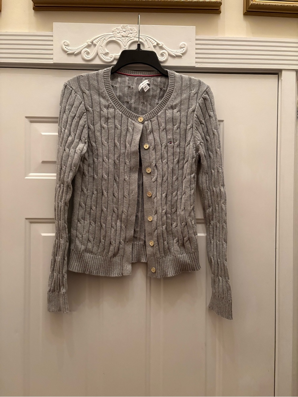Tommy Hilfiger Light Gray Cable-Knit Button Cardigan